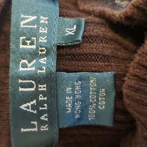 Ralph Lauren sweater, dark chocolate brown, folded collar with monogram
